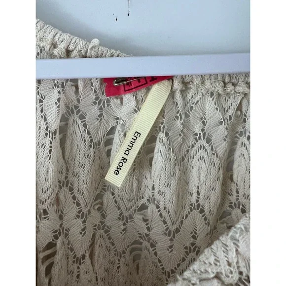 Emma Rose Medium Boho Lace Tan Brown Ruflle Bell Sleeve Top Pullover - Picture 2 of 9